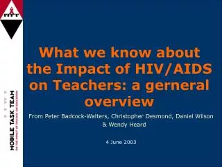 What we know about the Impact of HIV/AIDS on Teachers: a gerneral overview