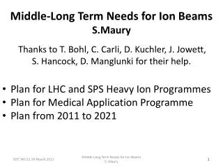 Plan for LHC and SPS Heavy Ion Programmes Plan for Medical Application Programme