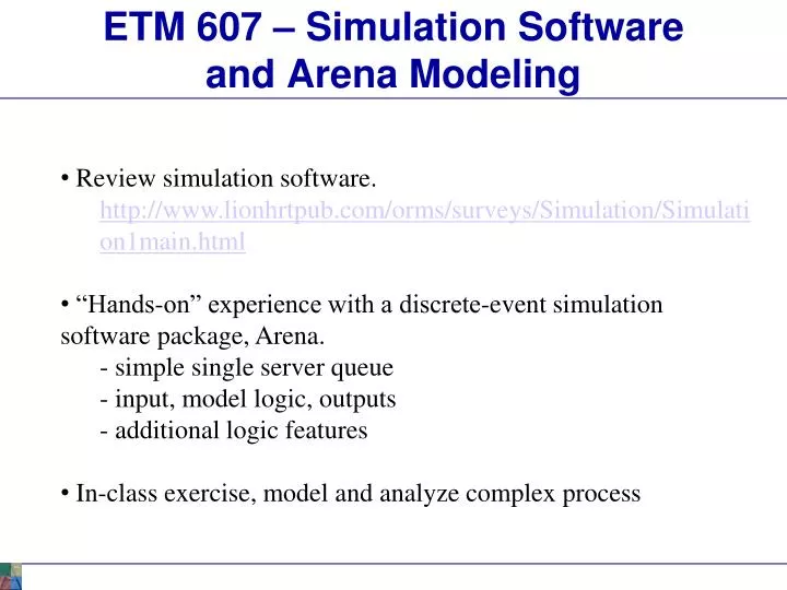 etm 607 simulation software and arena modeling