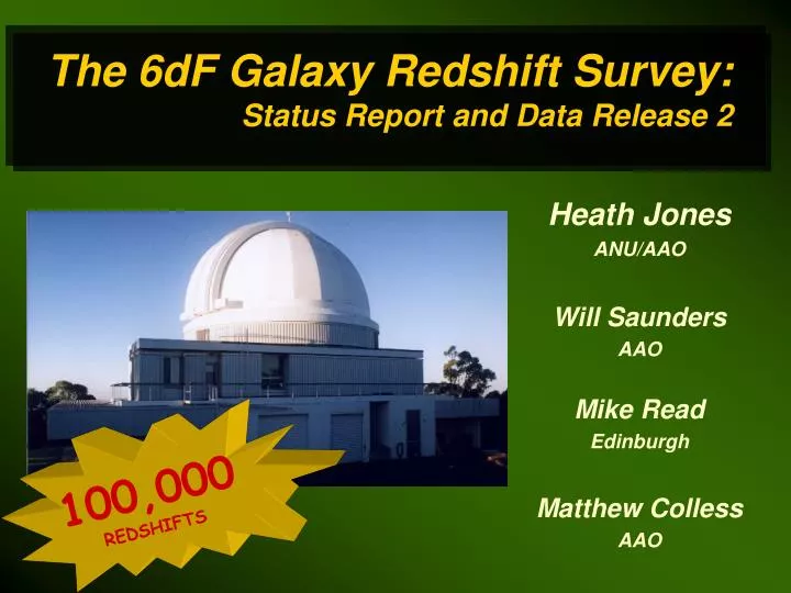 the 6df galaxy redshift survey status report and data release 2