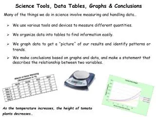 Science Tools, Data Tables, Graphs &amp; Conclusions