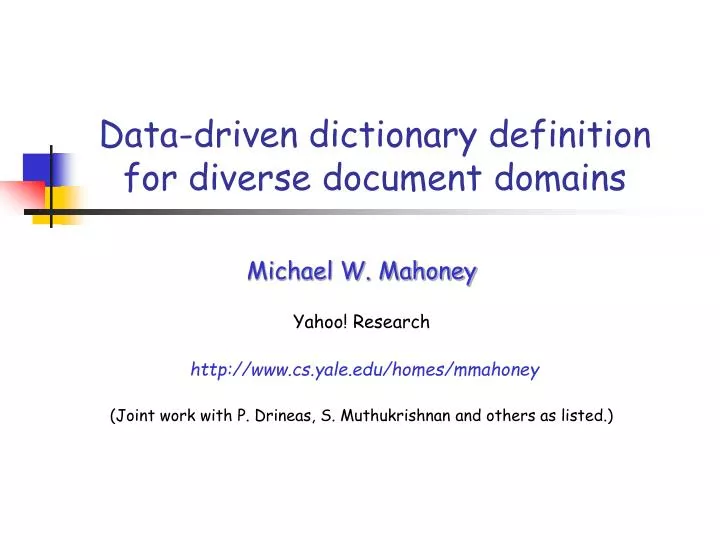 data driven dictionary definition for diverse document domains