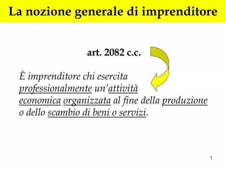 la nozione generale di imprenditore