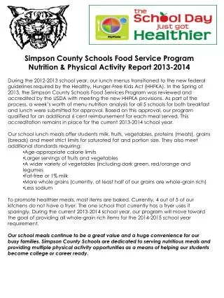 Simpson County Schools Food Service Program Nutrition &amp; Physical Activity Report 2013-2014