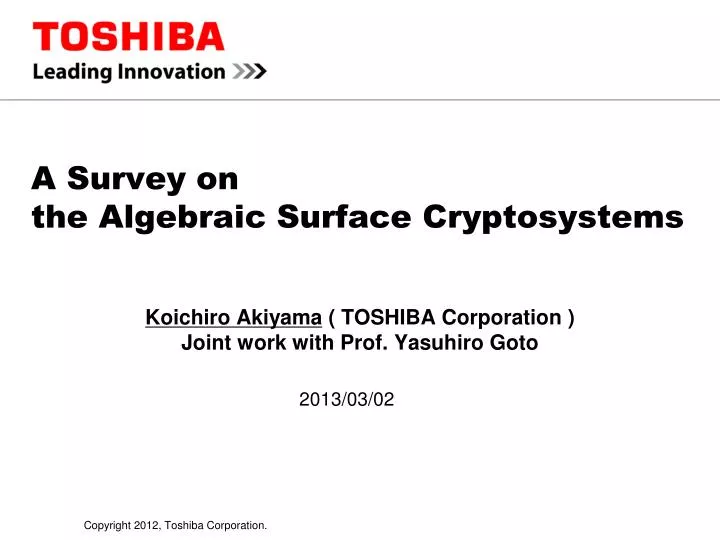 a survey on the algebraic surface cryptosystems
