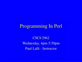 Programming In Perl