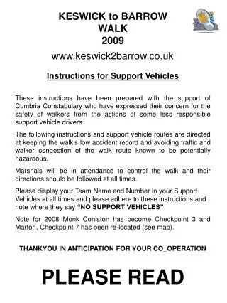 Instructions for Support Vehicles