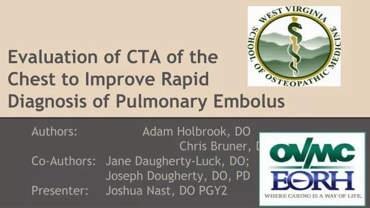 evaluation of cta of the chest to improve rapid diagnosis of pulmonary embolus