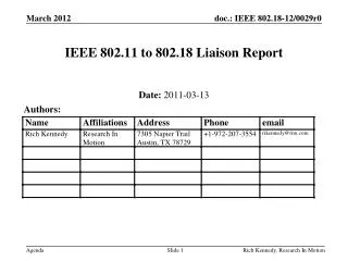 IEEE 802.11 to 802.18 Liaison Report