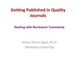 Getting Published in Quality Journals