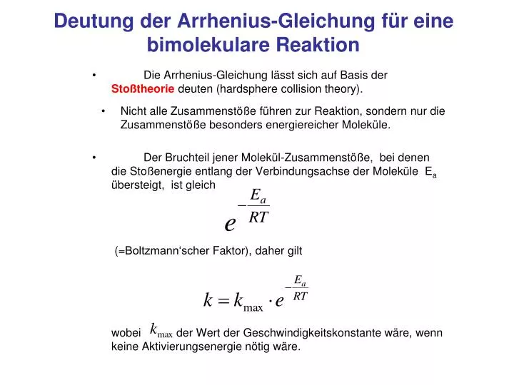deutung der arrhenius gleichung f r eine bimolekulare reaktion