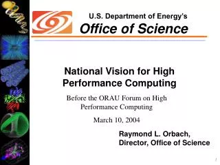 National Vision for High Performance Computing