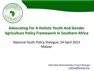 Advocating For A Holistic Youth And Gender Agriculture Policy Framework In Southern Africa