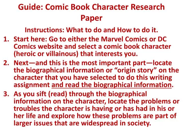 guide comic book character research paper