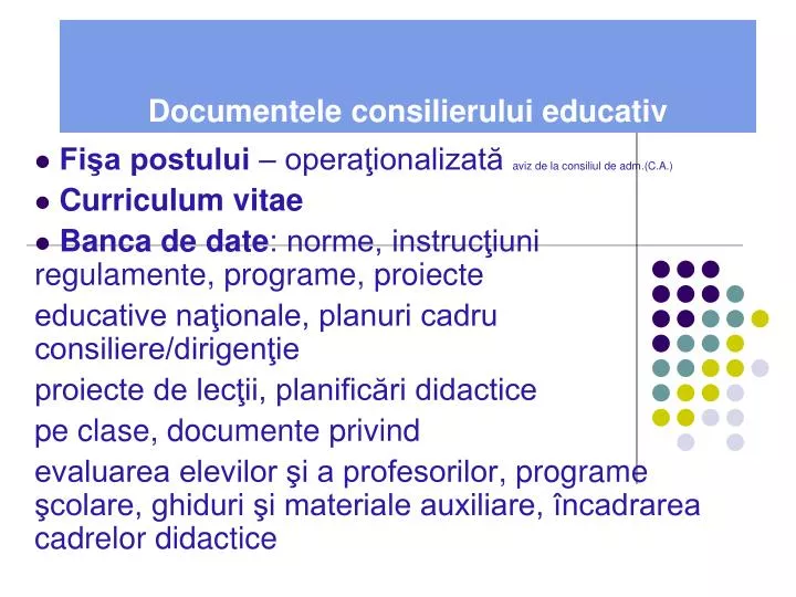 documentele consilierului educativ