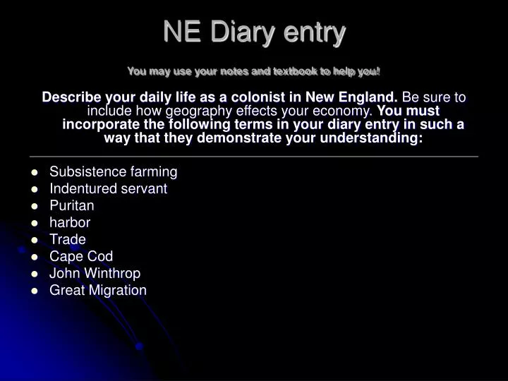 ne diary entry you may use your notes and textbook to help you