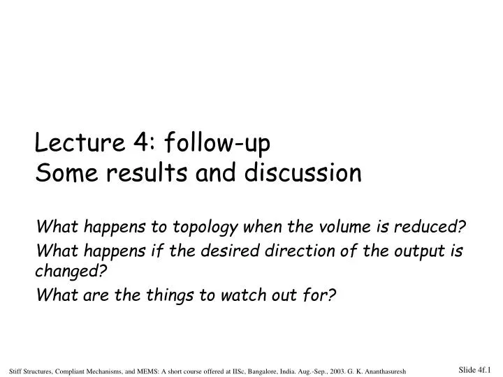 lecture 4 follow up some results and discussion
