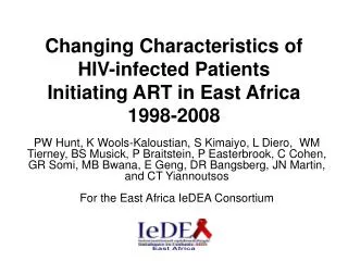 Changing Characteristics of HIV-infected Patients Initiating ART in East Africa 1998-2008
