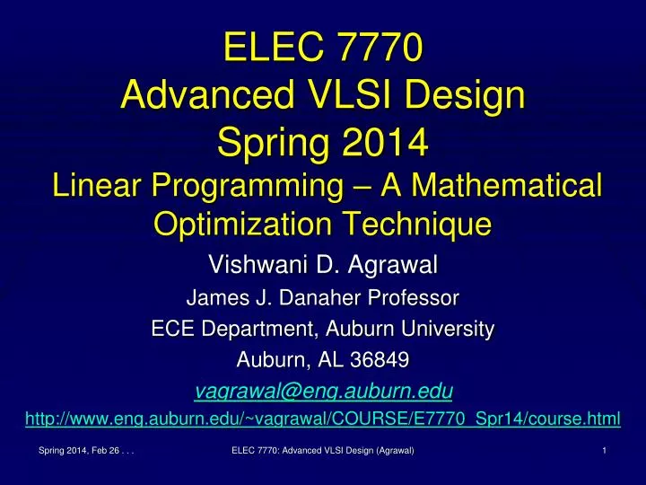 elec 7770 advanced vlsi design spring 2014 linear programming a mathematical optimization technique