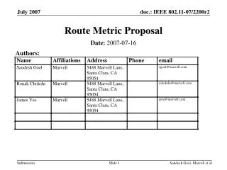 Route Metric Proposal