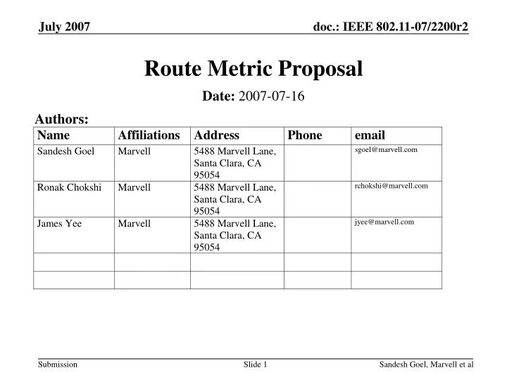 route metric proposal
