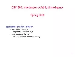 CSC 550: Introduction to Artificial Intelligence Spring 2004