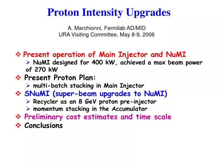 proton intensity upgrades