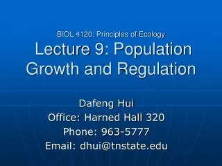 BIOL 4120: Principles of Ecology Lecture 9: Population Growth and Regulation