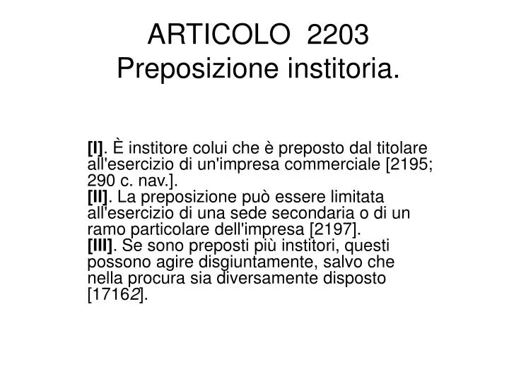 articolo 2203 preposizione institoria