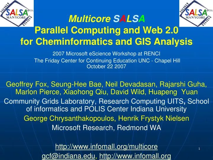 multicore s a l s a parallel computing and web 2 0 for cheminformatics and gis analysis
