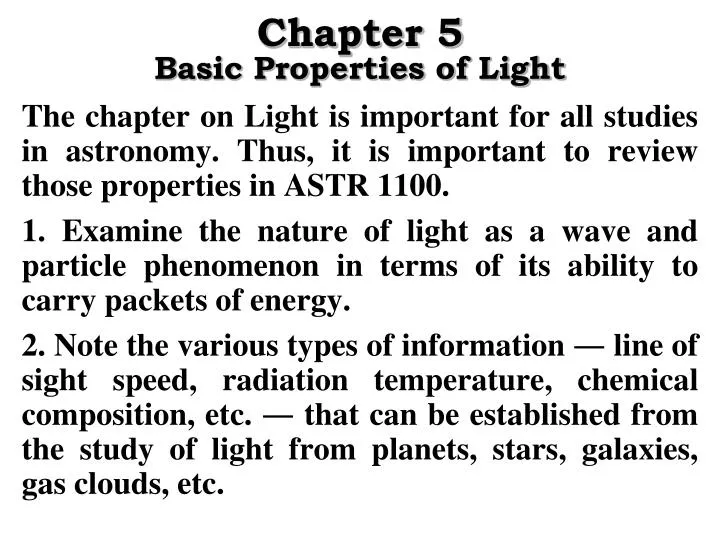 chapter 5 basic properties of light