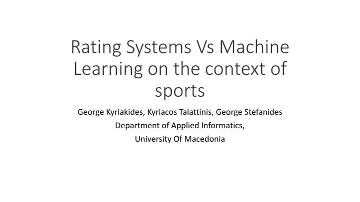 rating systems vs machine learning on the context of sports
