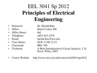 EEL 3041 Sp 2012 Principles of Electrical Engineering