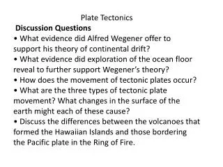 Plate Tectonics Discussion Questions