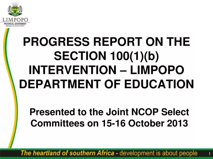 progress report on the section 100 1 b intervention limpopo department of education
