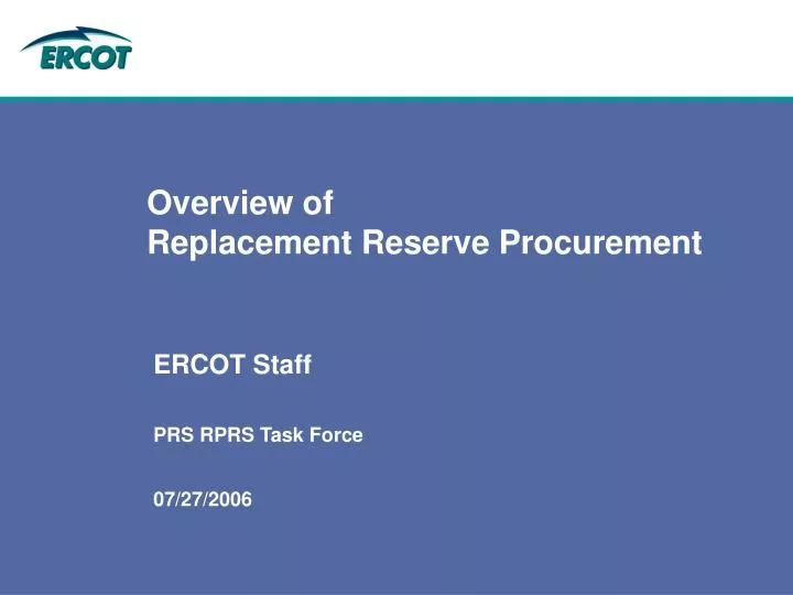 overview of replacement reserve procurement