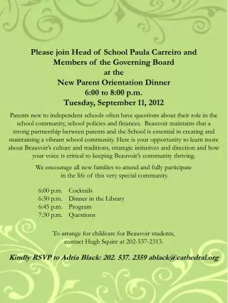 Please join Head of School Paula Carreiro and Members of the Governing Board at the