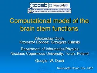 computational model of the brain stem functions