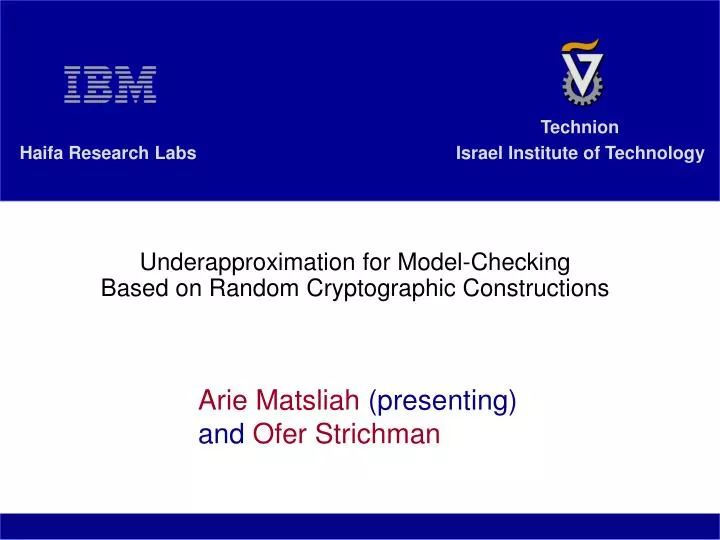 underapproximation for model checking based on random cryptographic constructions