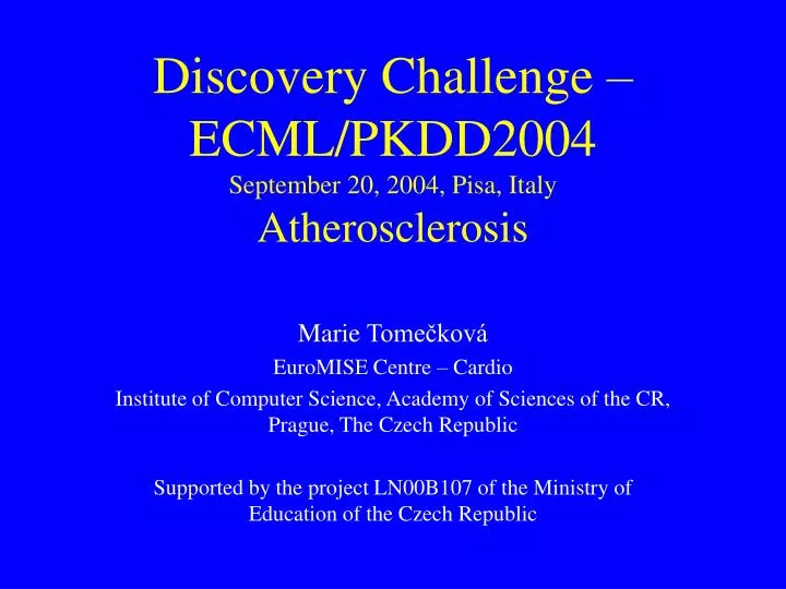 discovery challenge ecml pkdd200 4 september 20 2004 pisa italy atherosclerosis
