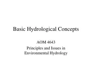 Basic Hydrological Concepts