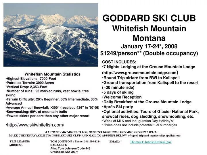 goddard ski club whitefish mountain montana january 17 24 2008 1249 person double occupancy
