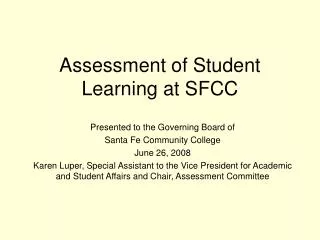 Assessment of Student Learning at SFCC