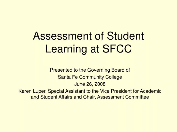assessment of student learning at sfcc