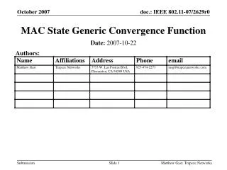 MAC State Generic Convergence Function