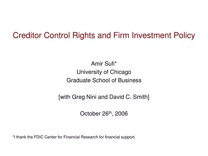 creditor control rights and firm investment policy
