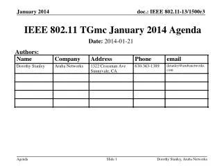 IEEE 802.11 TGmc January 2014 Agenda