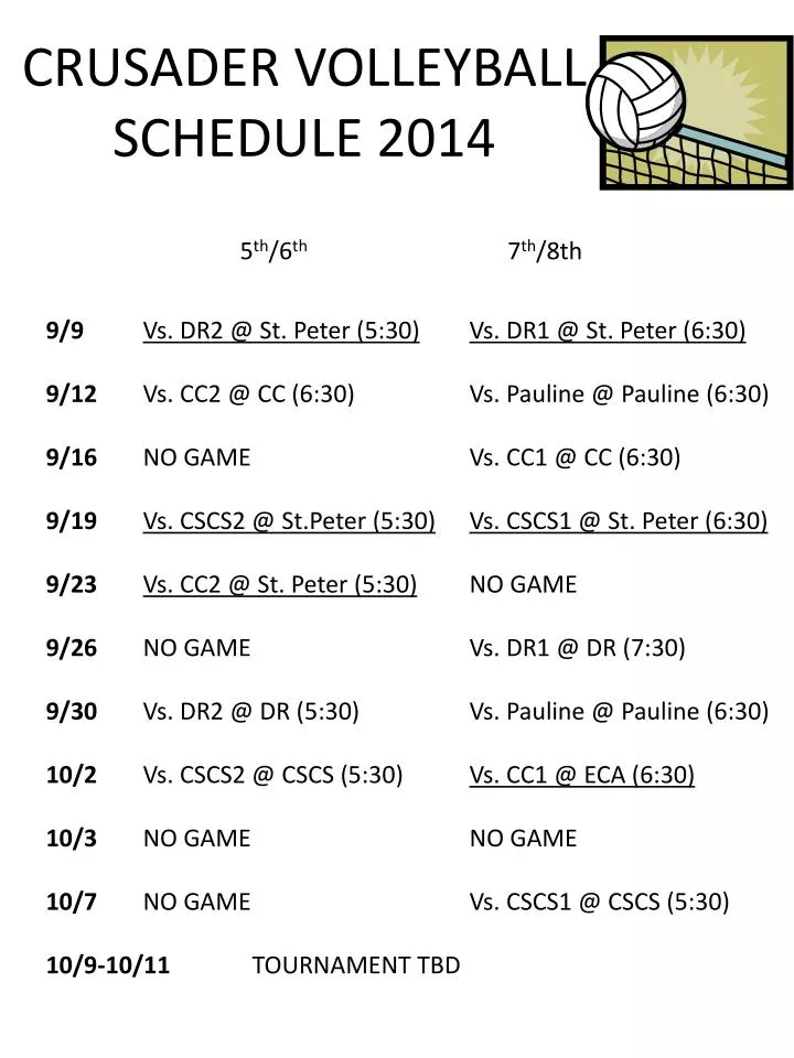 crusader volleyball schedule 2014