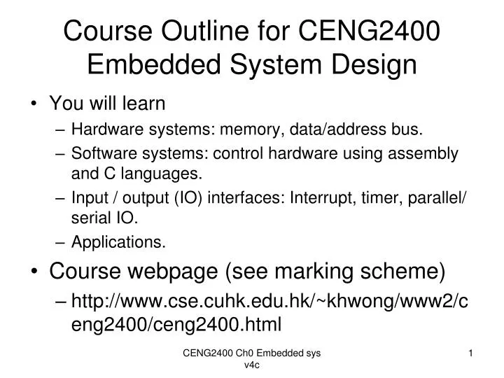 course outline for ceng2400 embedded system design