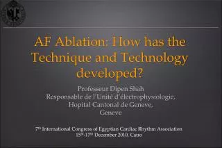 AF Ablation: How has the Technique and Technology developed ?